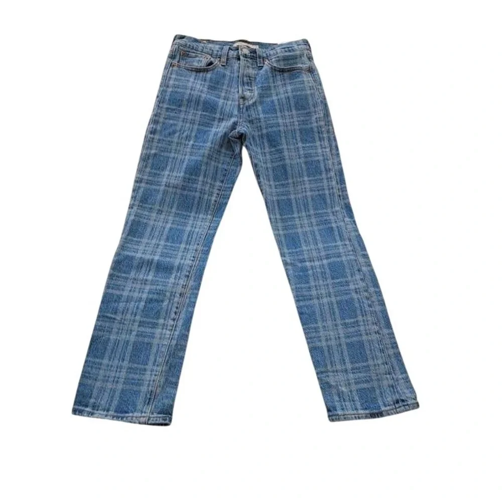 Levi's Premium Wedgie Straight‎ Jeans Plaid Blue High Rise Button Fly W25